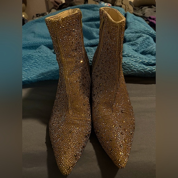 Betsey Johnson Size 9 Gold Rhinestone Booties - Picture 3 of 10